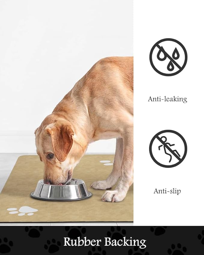 Pet Feeding Mat-Absorbent Dog Mat for Food and Water Bowl-No Stains Quick Dry Water Dispenser Mat-Dog Accessories Pet Supplies-Bowl for Messy Drinkers（Beige,23"x34"