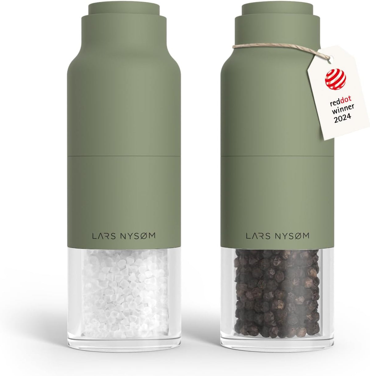 LARS NYSØM Salt and Pepper Grinder Set, Stainless Steel Manual Salt and Pepper Mills, Adjustable Ceramic Grinder, Design Spice Shakers (Sage Green)