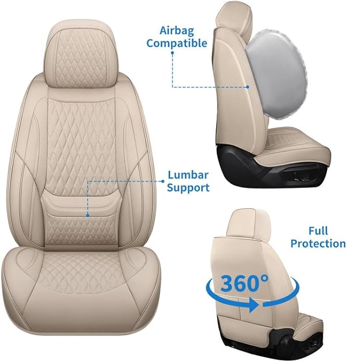 Front Seat Car Seat Covers Custom Fit for Chevrolet/Chevy Cobalt 2004-2010 - Premium Faux Leather with Lumbar Support | Breathable, Waterproof, Anti-Slip, Durable (Beige,Front Seat)