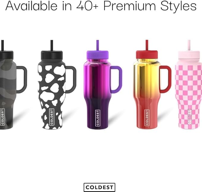 Coldest Tumbler with Handle and Straw, 100% Leak Proof Insulated Tumbler with Lid and Straw (3 Lids), Stainless Steel Tumblers for Women & Men, Cup Holder Friendly Base, 46 oz (Wine & Willow)