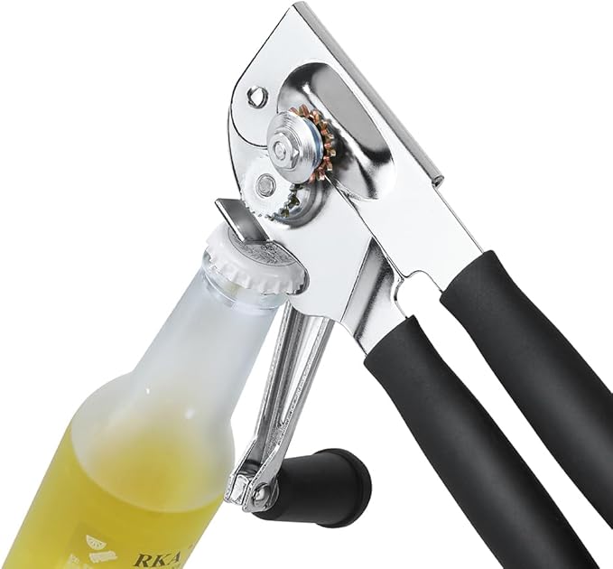 Manual Can Opener,Commercial Heavy Duty Can Openers with Easy-Turn Crank,Ergonomic Long Rubber Handle for Seniors