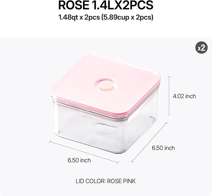 VAKUEN Premium Airtight Food Storage Containers ROSE Square 1.48qt 2P/SET, Patented Double Silicone Lining, 100% Leak Proof, BPA-FREE