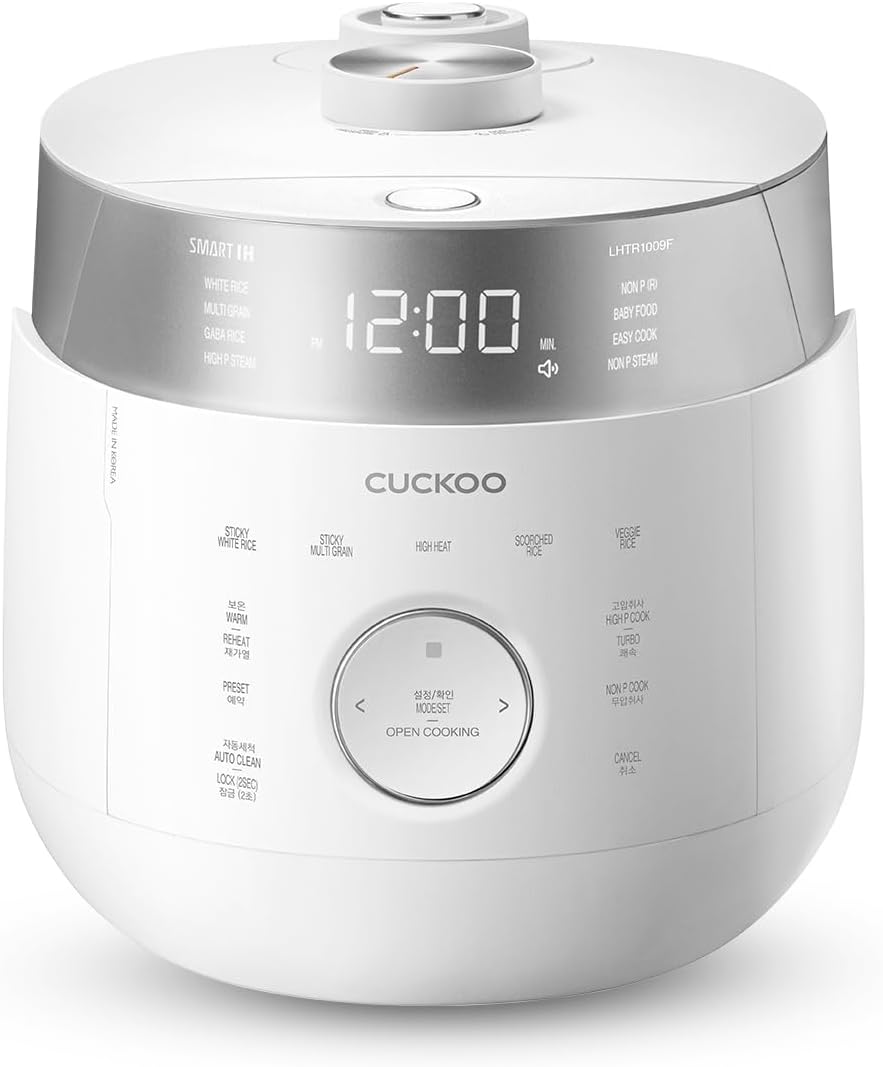 CUCKOO CRP-LHTR1009FW 10-Cup (Uncooked) / 20-Cup (Cooked) Induction Heating Twin Pressure Rice Cooker with Nonstick Inner Pot, 16 Menu Modes, 3 Voice Guide, Auto Clean (White)