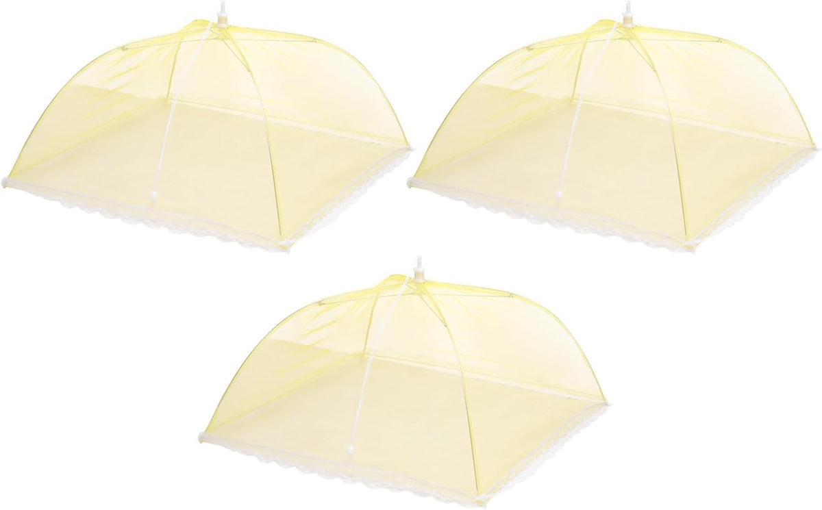 uxcell 3 Pcs Large and Tall Food Covers 17" Mesh Food Covers for Outdoors Collapsible Food Protector Covers Tent for Parties Outdoor Picnics BBQs, Yellow