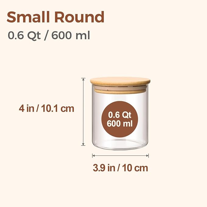 ComSaf 0.6 Qt Glass Food Storage Jars Set of 9, Clear Glass Storage Containers with Lids, Pantry Organization Jar, Spice, Blooming Tea, Oat, Coffee and Sugar Container, Small Canister Set for Kitchen