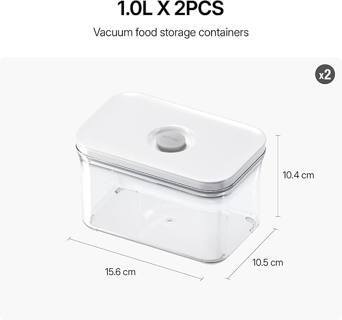 VAKUEN Premium Airtight Food Storage Containers, Rectangular 2PC(1.06qt), Smart One-Click Seal Lid, No Hinges, Patented Double Silicone Lining, 100% Leak Proof, BPA-FREE, Dishwasher, Microwave Safe