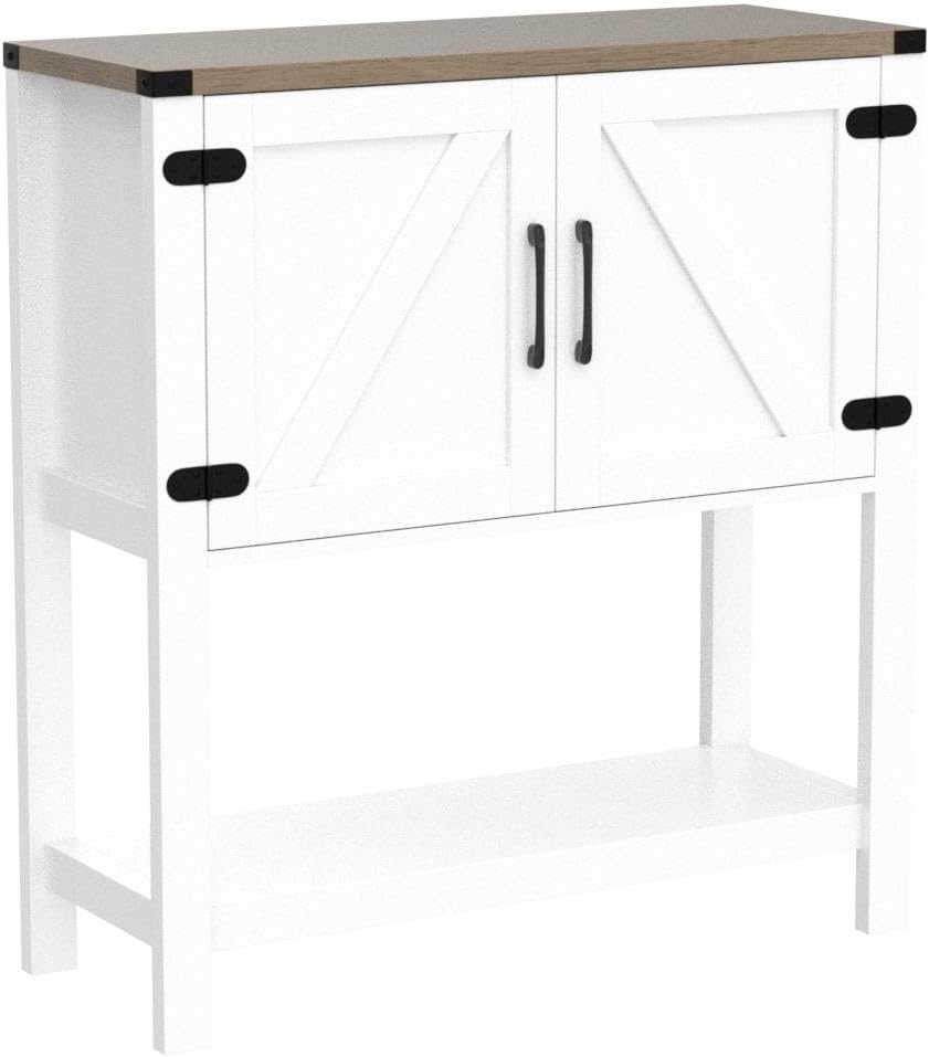 Console Table Coffee Bar Cabinet Sofa Table,31.5 L x 13.8 D x 34.65 H,Entryway Table with 2 Storage Cabinets, Farmhouse Buffet Sideboard for Kitchen, Foyer,Hallway (White)