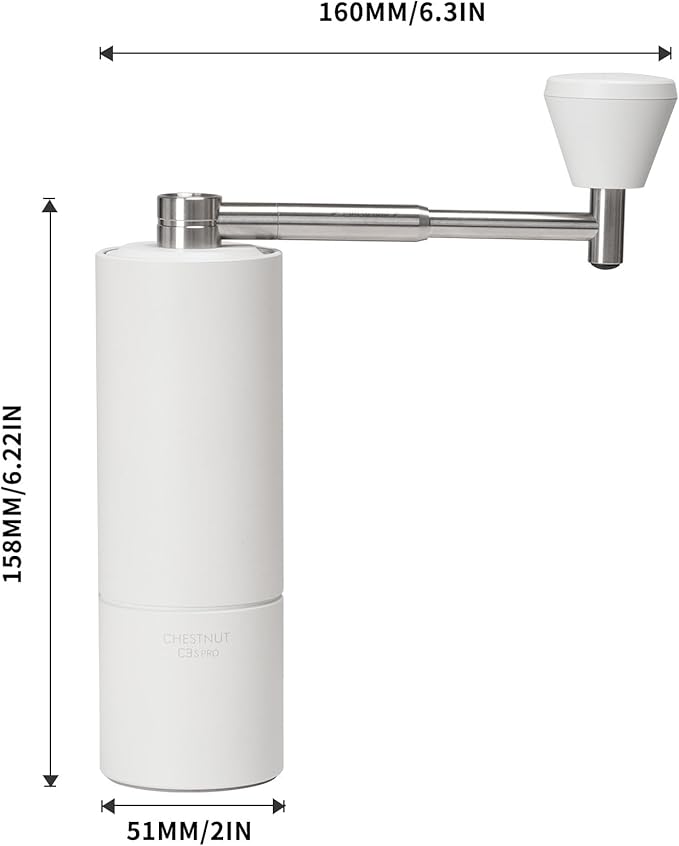 TIMEMORE Chestnut C3S Pro Manual Coffee Grinder, Stainless Steel S2C Conical Burr Coffee Grinder, Hand Coffee Grinder with Foldable Handle, Adjustable Grind Setting for Travel/Camping/Home, White