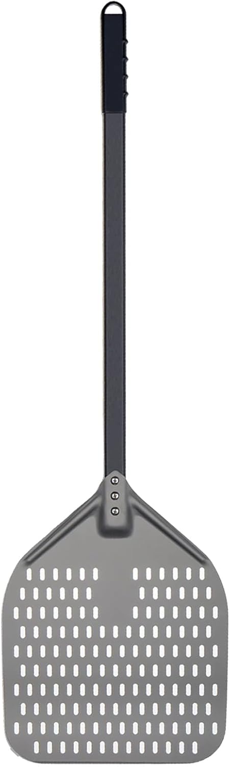 G.a HOMEFAVOR 12"x 15" Perforated Pizza Peel 47 Inch overall, Rectangular Aluminum Pizza Turning Peel with Extended Silcone Handle For Baking Pizza Brick Oven
