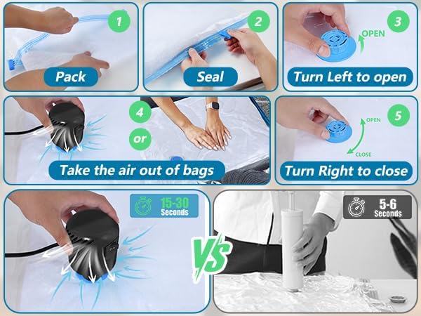 15 Pack Vacuum Seal Bag for Clothing with Electric Air Pump,Space Saver Vacuum Storage Bags for Clothes,Mattress, Blanket, Duvets, Pillows(3 Jumbo/3 Large/3 Medium/6 Small Bags)