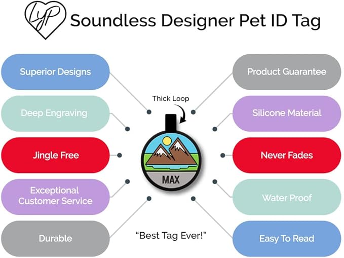 LYP Original Soundless Pet ID Tags | Custom Dog Tags Personalized for Pets | Durable Silicone Deep Engraved Dog Tag | No More Jingling | Pink Heart