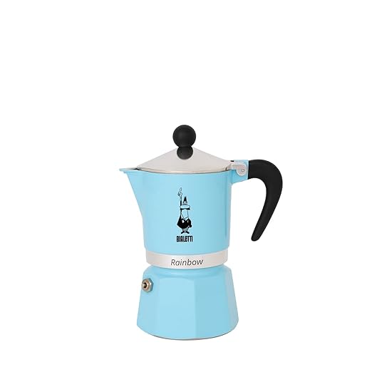 Bialetti - Rainbow: Stovetop Espresso Maker, Moka Pot 3 Cups (4.3 Oz - 130 Ml), Aluminium, Light blue