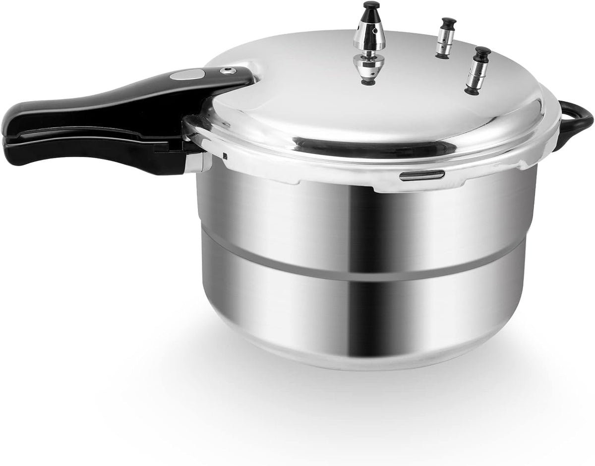 BreeRainz 16 Quart Pressure Cooker, 10 Psi Induction Compatible Pressure Canner w/Triple Valves & Auto Lock System, Steamer Rack Included
