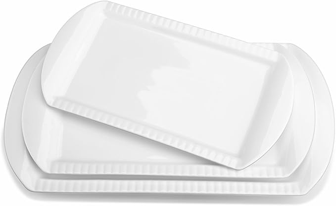 LIFVER Extra Large Serving Platters, 16"/14"/12" Ceramic Rectangle Serving Trays, Serving Dishes for Entertaining, White Platters for Serving Food Party, Turkey Platter for Thanksgiving, Set of 3