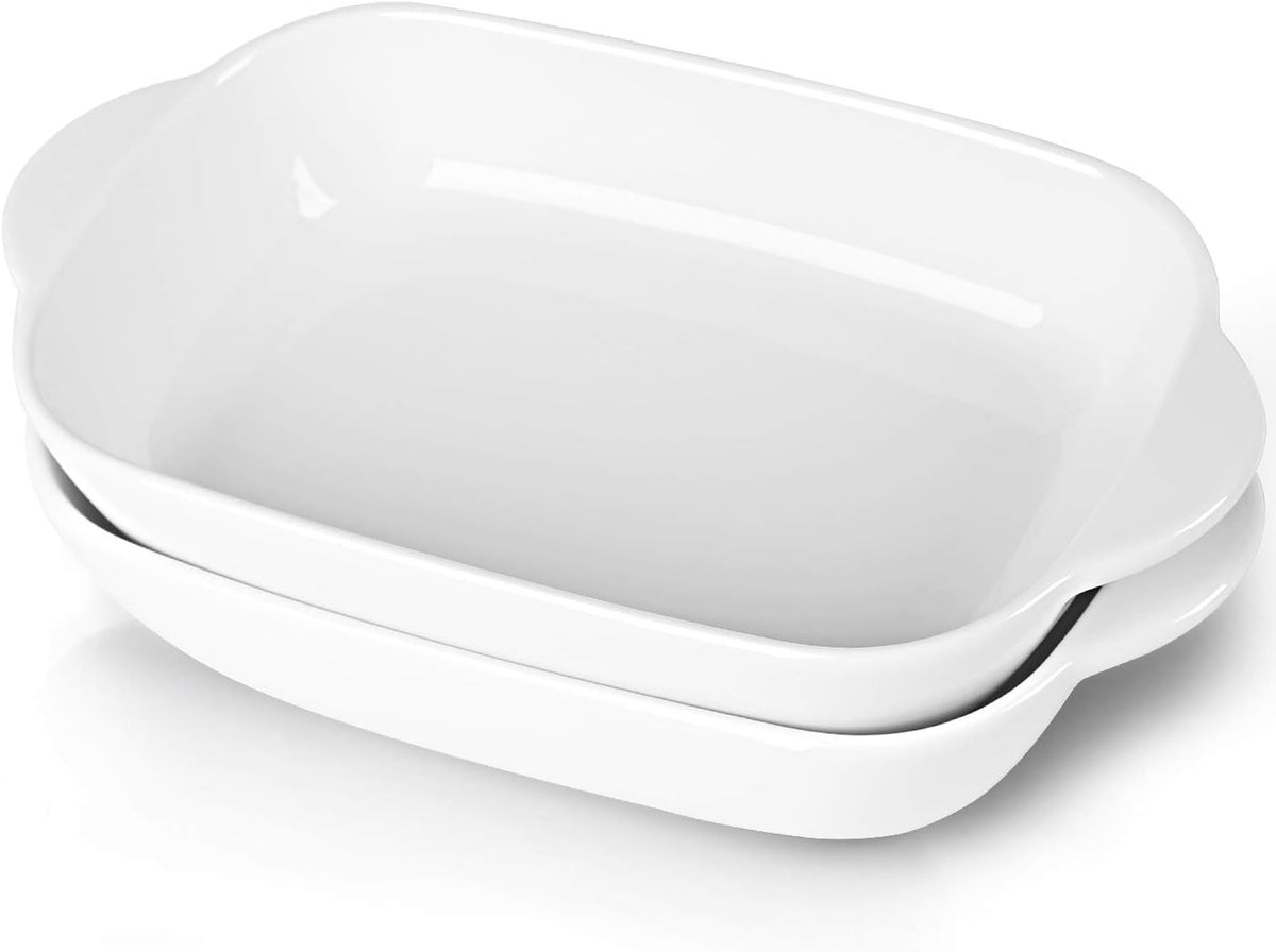 LEETOYI Ceramic Small Baking Dish, Porcelain 2-Piece Rectangular Bakeware with Double Handle, Baking Pans for Cooking and Cake Dinner 7.5"×5 (White)