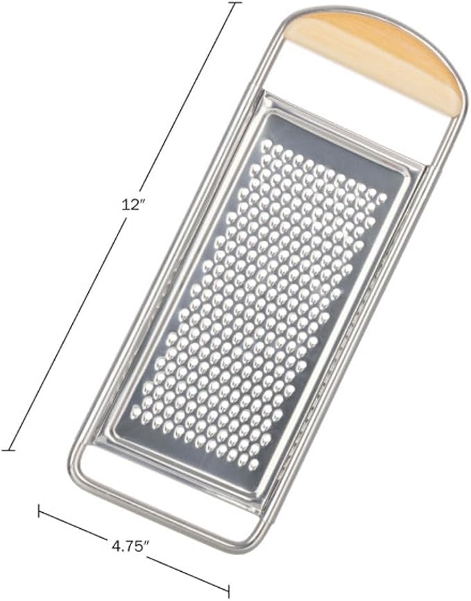 Cheese Grater Handheld - Stainless Steel Flat Food Grater with Cherrywood Handle - Fine Shredder Kitchen for Hard Cheese, Spices, and Zesting - Italian Made Kitchen Gadgets by Kings County Tools