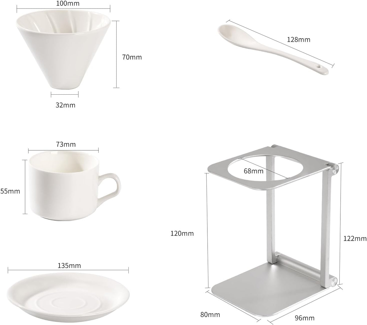 6-Piece Pour Over Coffee Maker Kit & Dripper Set with Foldable Stand, Cup, Spoon & Storage Bag - All-in-One Portable Coffee Brewing Kit for Camping, Home, Office