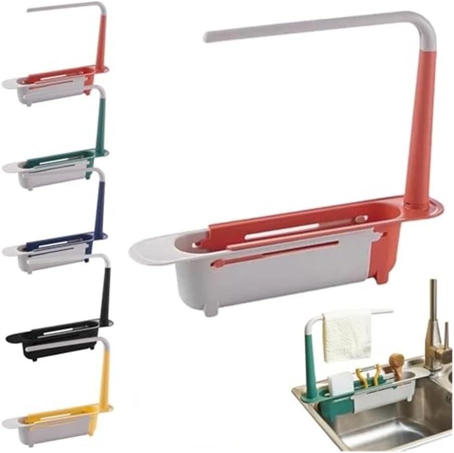 Onwddarefy Sink Storage Rack Telescopic, 2025 New Updated Telescopic Sink Storage Rack, Under Kitchen Sink Accessories Adjustable Length, Multipurpose Kitchen Sinks Organizer(Red)