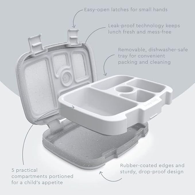 Bentgo Kids 5-Compartment Lunch Box - Glitter Design for School, Ideal for Ages 3-7, Leak-Proof, Drop-Proof, Dishwasher Safe, & Made with PFAS & BPA-Free Materials (Glitter Edition - Silver)