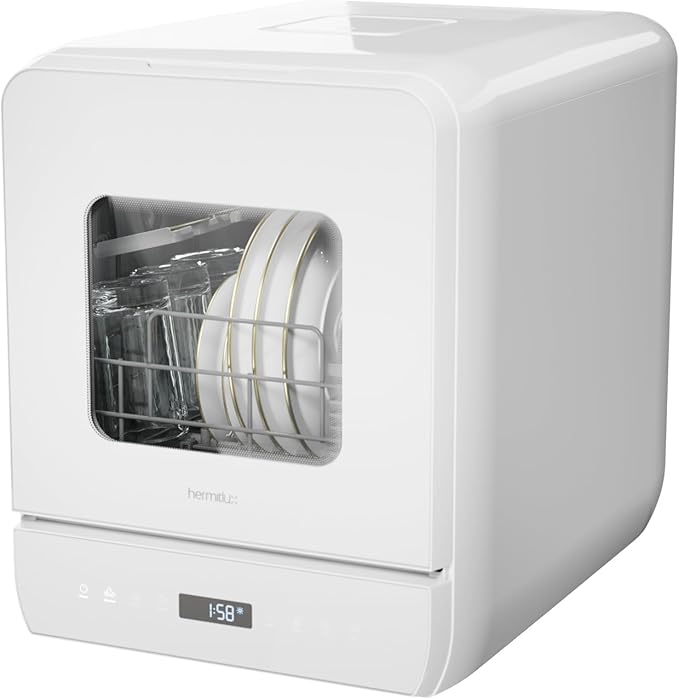 Hermitlux Countertop Dishwasher, 6 Wash Programs Slim Size Portable Dishwasher