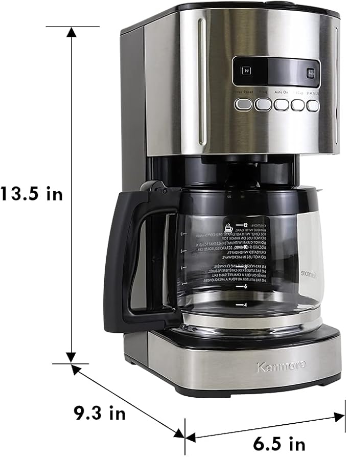 Kenmore Drip Coffee Maker - 12 Cup Programmable Cafe Machine With Glass Pot, Regular & Bold Brew, Auto Shut Off Large Water Reservoir, Reusable Filter, Kitchen Appliances, Black