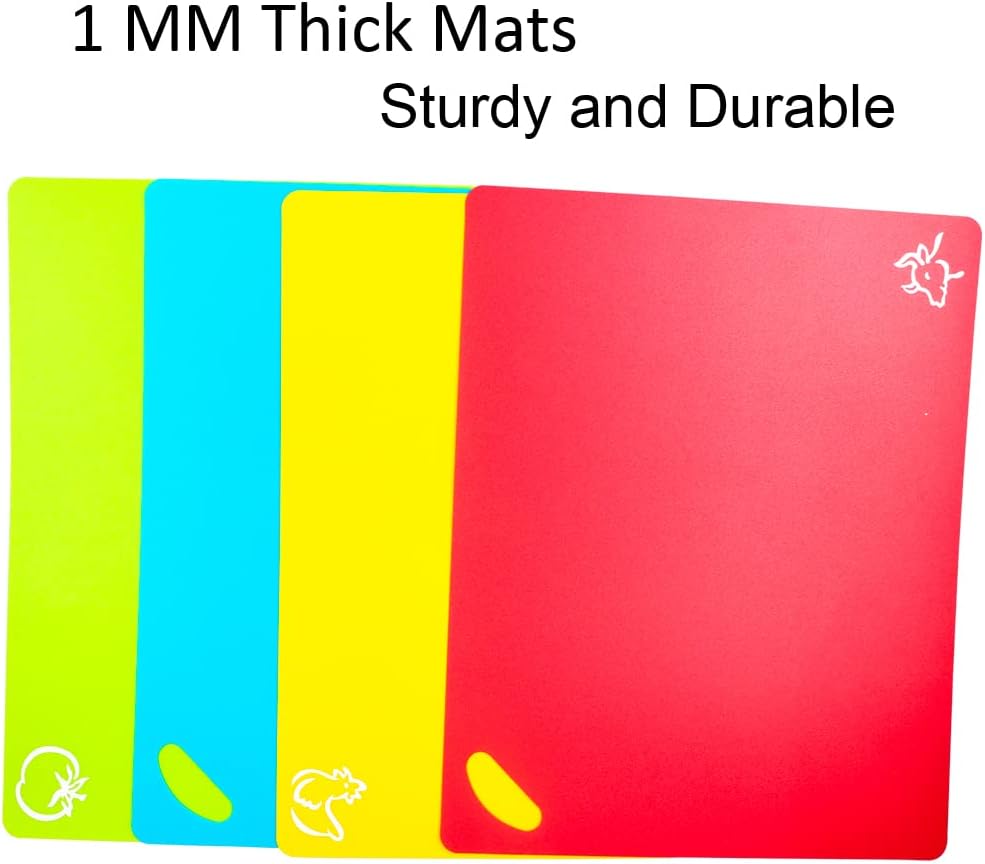 Flexible Cutting Boards Set, Cutting Board Mats for Cooking, 2 Pack Colored Cutting Board Set with Easy-Grip Handles, Flexible Plastic Cutting Sheet Set of 4 (2)