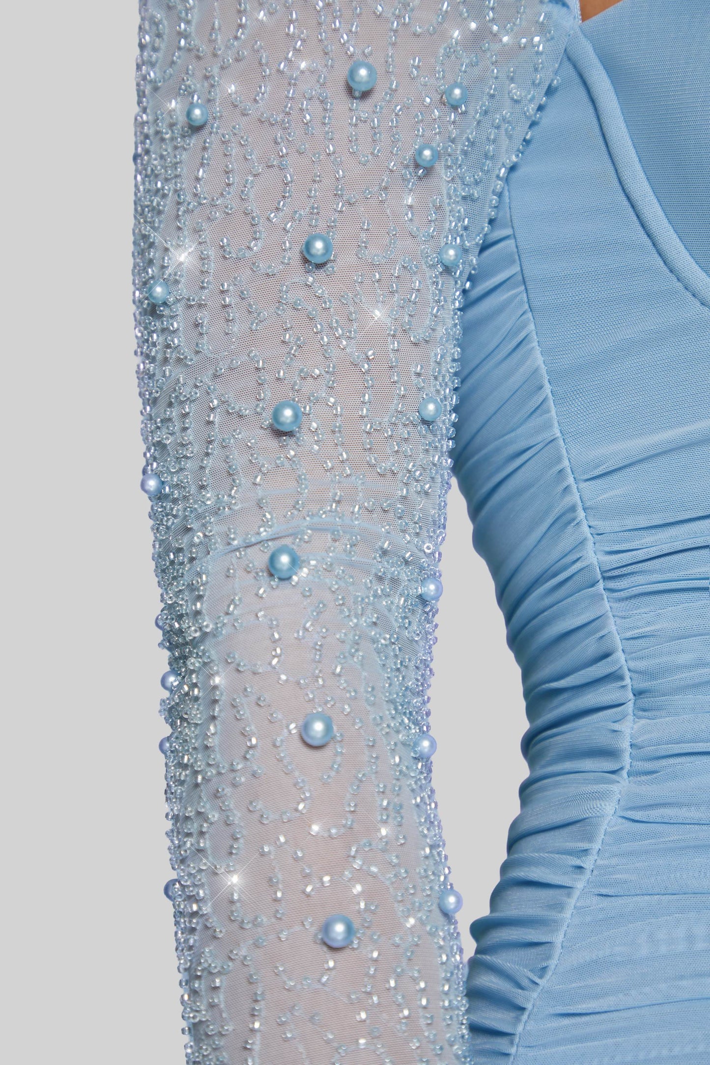 Embellished Long Sleeve Mini Dress in Blue