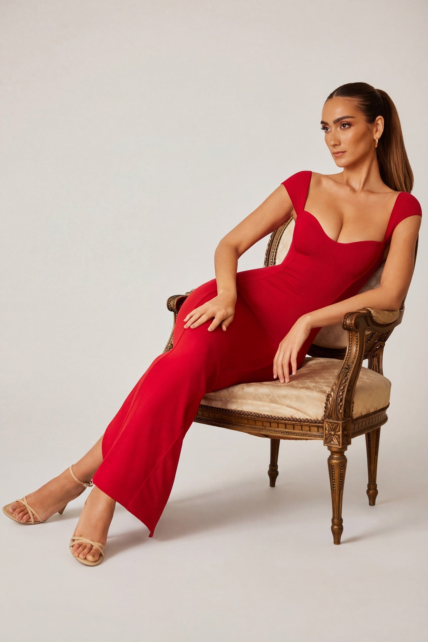 Sweetheart Neckline Maxi Dress in Red