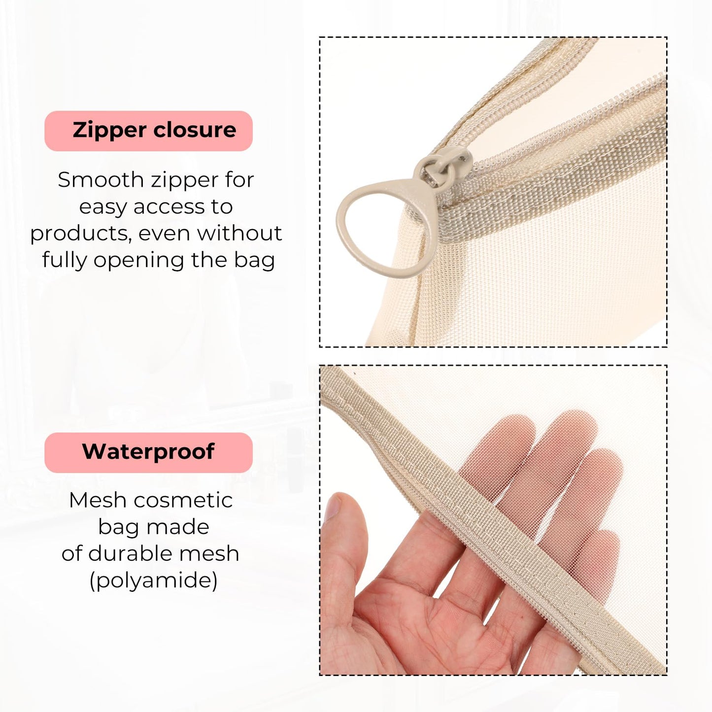5PCS Makeup Brush Pouch with Zipper Clear Mesh Slim Makeup Bag for Purse