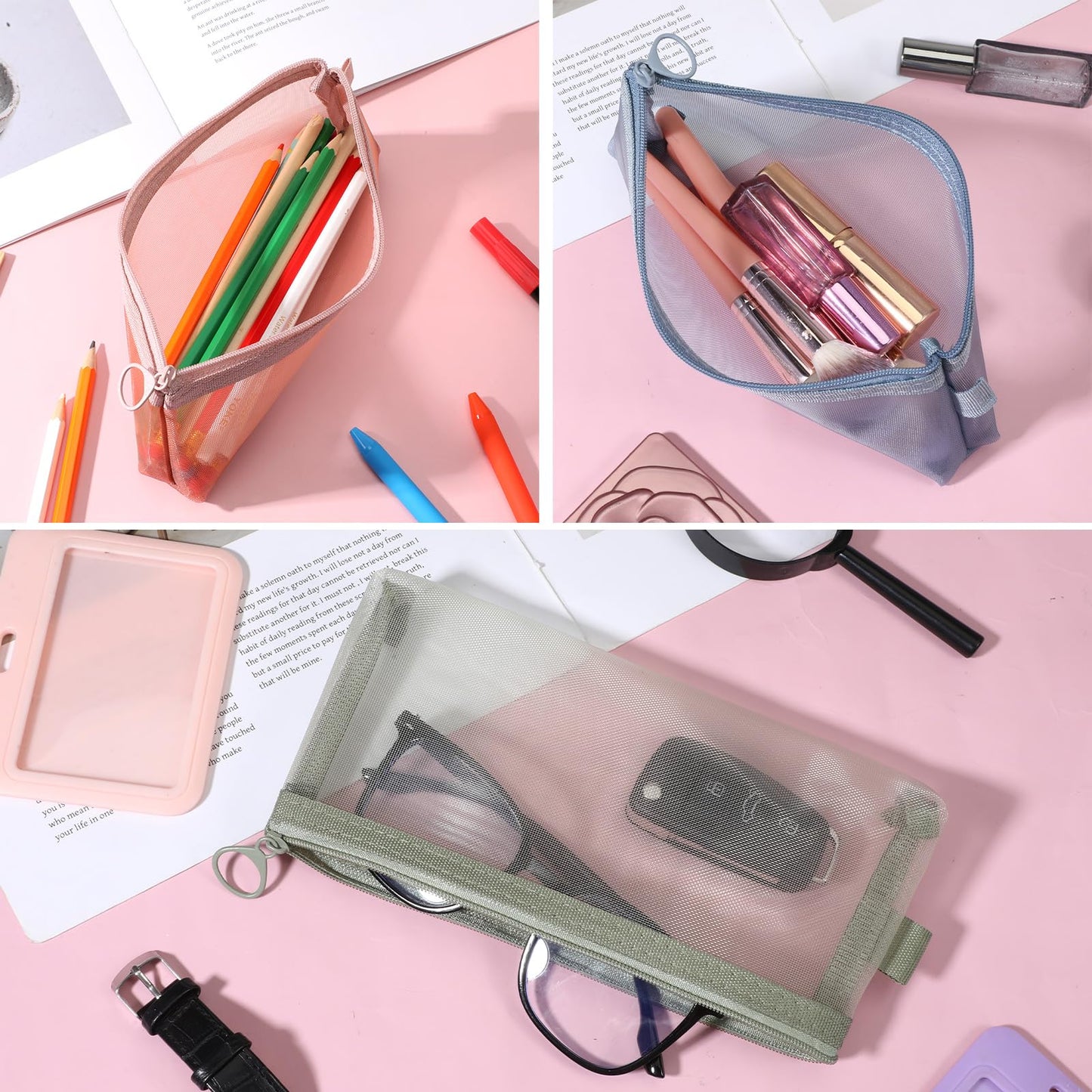 5PCS Makeup Brush Pouch with Zipper Clear Mesh Slim Makeup Bag for Purse