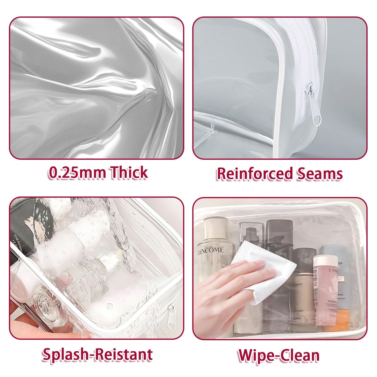 6 Pcs Large Clear Makeup Bags, TSA Approved Toiletry Bags for Travel, Waterproof Clear Pouches with Zipper, Plastic Cosmetic Organizer Case for Women Men Vacation Bathroom Essentials (White Large)