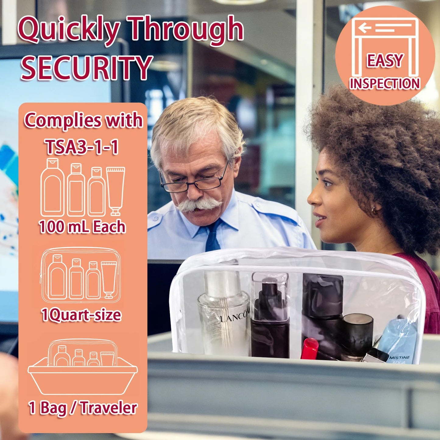 6 Pcs Large Clear Makeup Bags, TSA Approved Toiletry Bags for Travel, Waterproof Clear Pouches with Zipper, Plastic Cosmetic Organizer Case for Women Men Vacation Bathroom Essentials (White Large)
