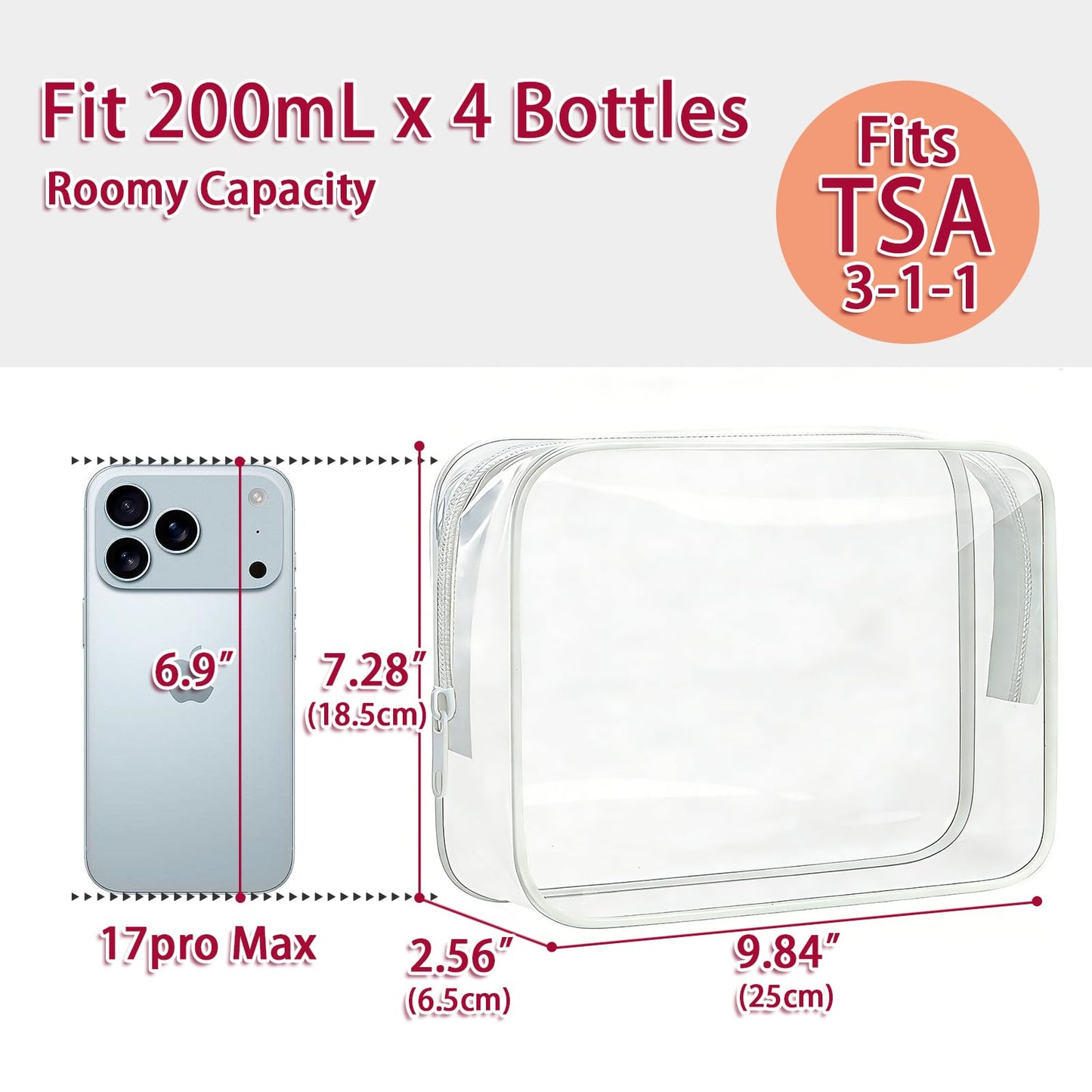 6 Pcs Large Clear Makeup Bags, TSA Approved Toiletry Bags for Travel, Waterproof Clear Pouches with Zipper, Plastic Cosmetic Organizer Case for Women Men Vacation Bathroom Essentials (White Large)