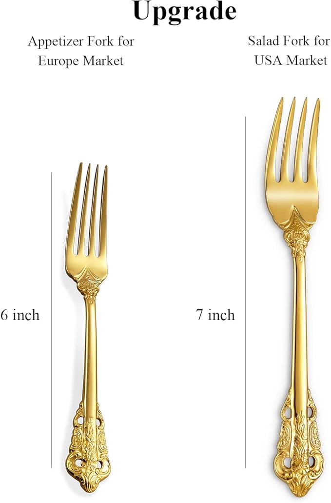 KEAWELL Luxury 20 Pieces 18/10 Stainless Steel Flatware set, Service for 4, silver plated with gold accents, Fine Silverware set and Dishwasher Safe (Gold)