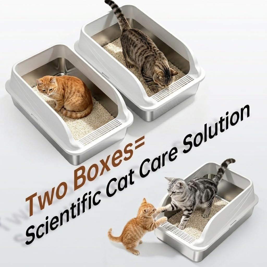 KISENG 2-Pack Stainless Steel Litter Box Large Easy Clean 2-Scoop Included