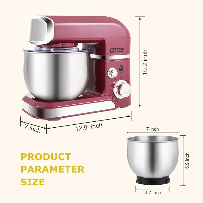 Kitchen in the box Stand Mixer,3.2Qt Small Electric Food Mixer,6 Speeds Portable Lightweight Kitchen Mixer for Daily Use with Egg Whisk,Dough Hook,Flat Beater (Purplish-red)