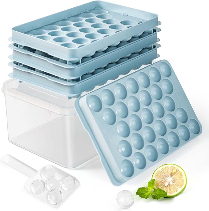 Round Ice Cube Trays for Freezer - Ice Cube Tray with Lid and Bin,Stackable Ice Ball Maker, BPA-Free Ice Mold, Circle Ice Trays for Juice,Coffee and Cocktails (1.2in/93 balls&box)