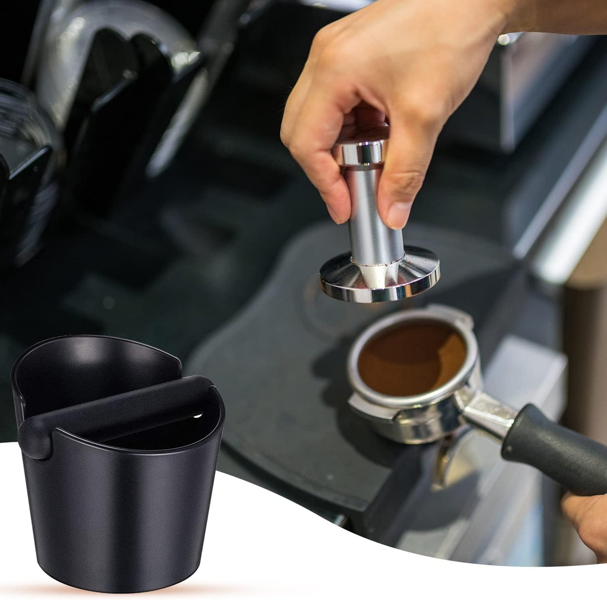 Coffee Knock Box,Set of 2 Pieces Espresso Knock Box Coffee Tamper Mat Reliable Barista Tools,Espresso Dumpster with Removable Knock Lever and Non-Slip Base,for Barista Bar Shop Worktop