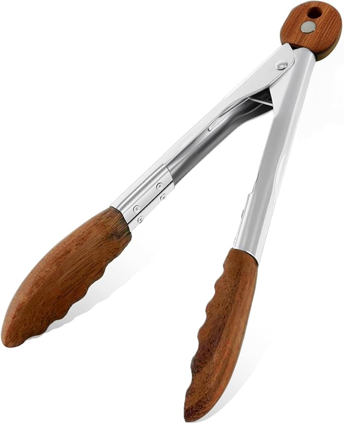 Wooden Tongs for Cooking, Multi-Purpose for Tossing Salads, Grilling, Flipping Food & Serving Bread - Strong Grip Walnut Wood Tips, Heat Resistant & Non-Deforming (7inch)