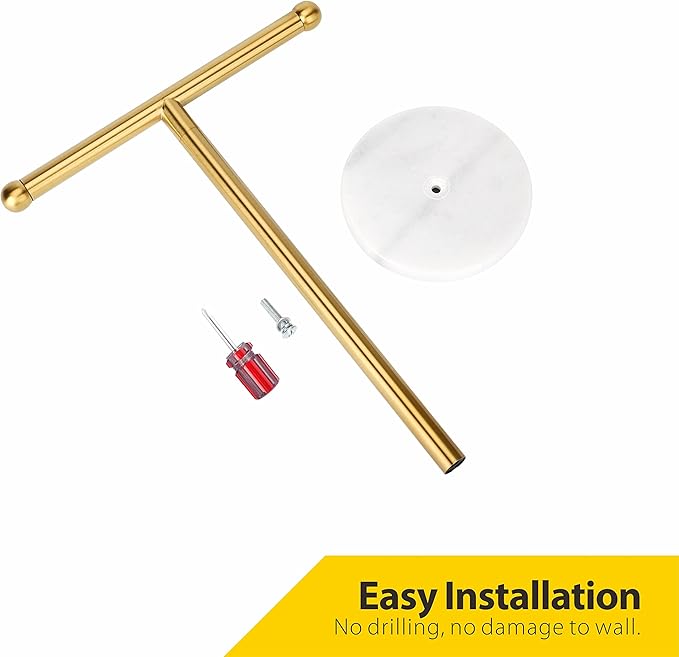 Gold Hand Towel Holder Stand with Heavy Marble Base, T-Shape Towel Rack, Free-Standing for Bathroom Vanity Countertop, 304 Stainless Steel (Gold)