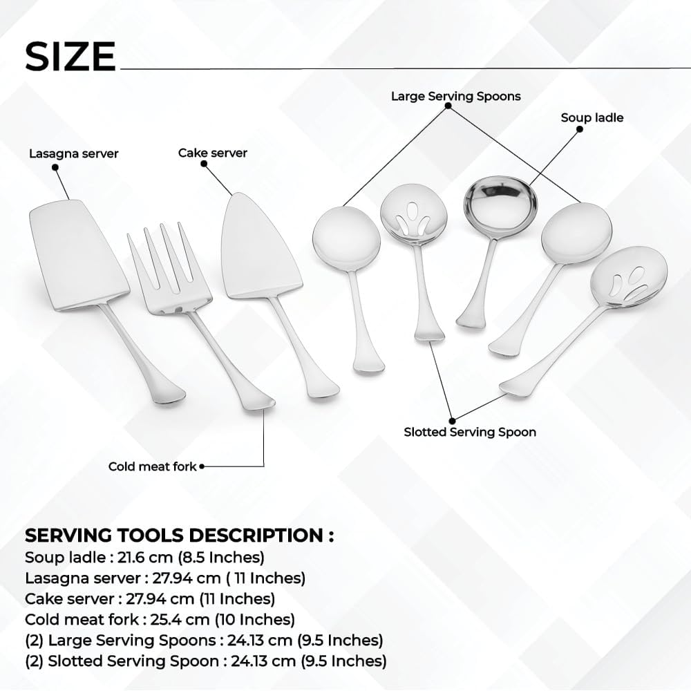 Avador® Premium Set of 8 Stainless Steel Hostess Serving Unitensil Tool Set for Weddings | Buffer | Party | Kitchen | Restaurants