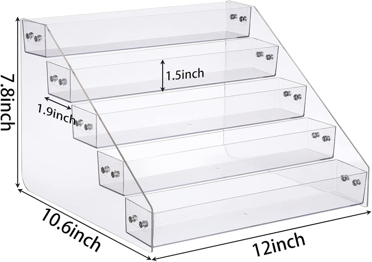 Tiered Spice Rack Acrylic, Spice Rack Shelf Seasoning Organizer for Countertop, Cabinet, Pantry, Kitchen Storage - 5 Tier