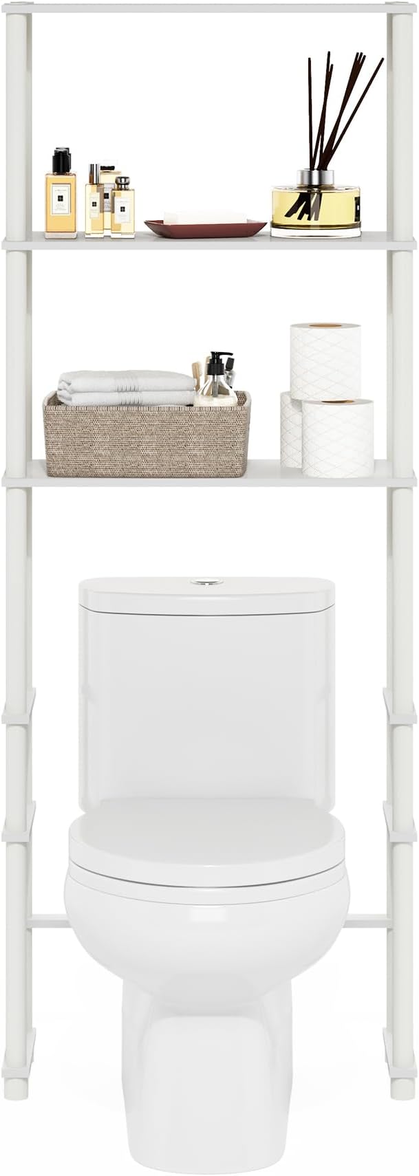 Furinno Turn-N-Tube Over The Toilet Storage, 3-Shelf Over The Toilet Organizer, Freestanding Space Saver Bathroom Shelf, for Bathroom Organizers and Storage, White
