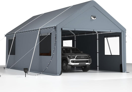 Carports 10X20 Heavy Duty，Car Ports with 180G Removable Side Walls, Carport Canopy, Portable Car Port Garage, Car Shelter All Weather,Gray