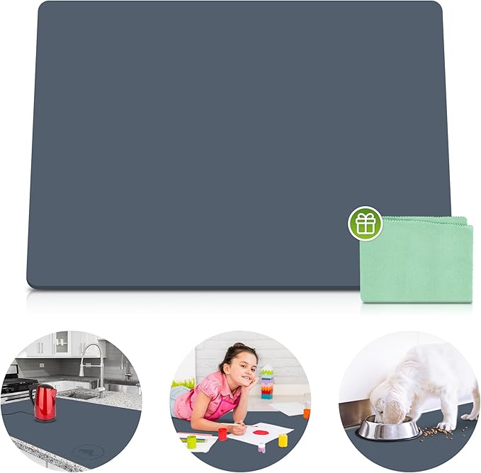 Premium Silicone Mat 25" x 17" Multipurpose Cooking Mat Thick Heat Resistant, Kitchen Counter Mat Waterproof - Coffee Machine, Countertop Protector Air Fryer, Baking mat (Grey)