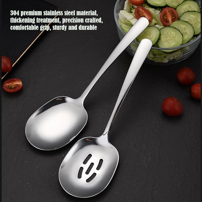 Extra Large Serving Spoons Set,18/8 Stainless Steel Slotted Spoon and Serving Spoon,9.8 Inch Buffet Spoons Set,Tabletop Flatware Utensil (2pack)