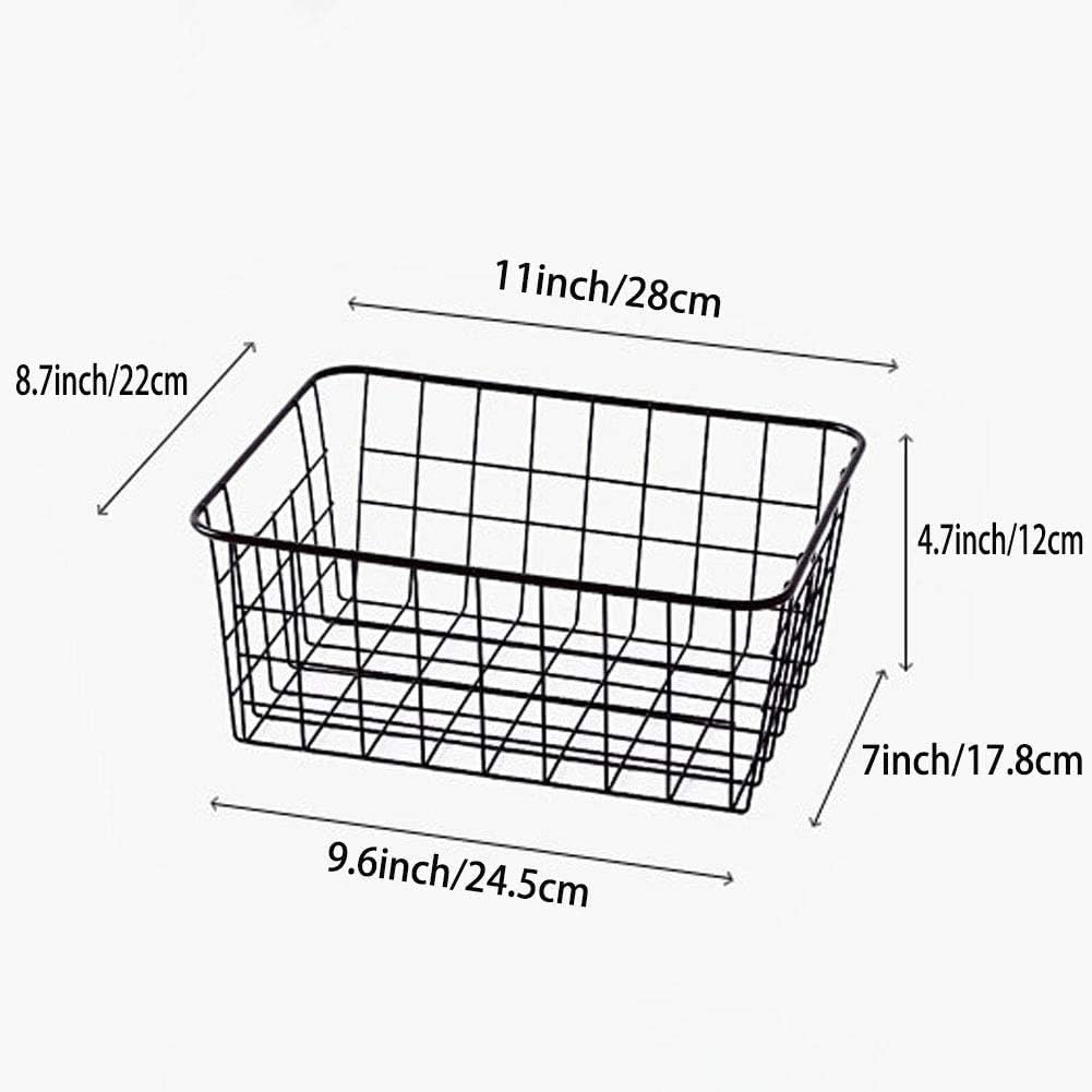 LeleCAT Wire Storage Baskets,Metal Wire Food Storage Organizer Bin Basket with Handles for Kitchen Cabinets, Pantry, Bathroom, Closets, Garage,Black 4 Pack