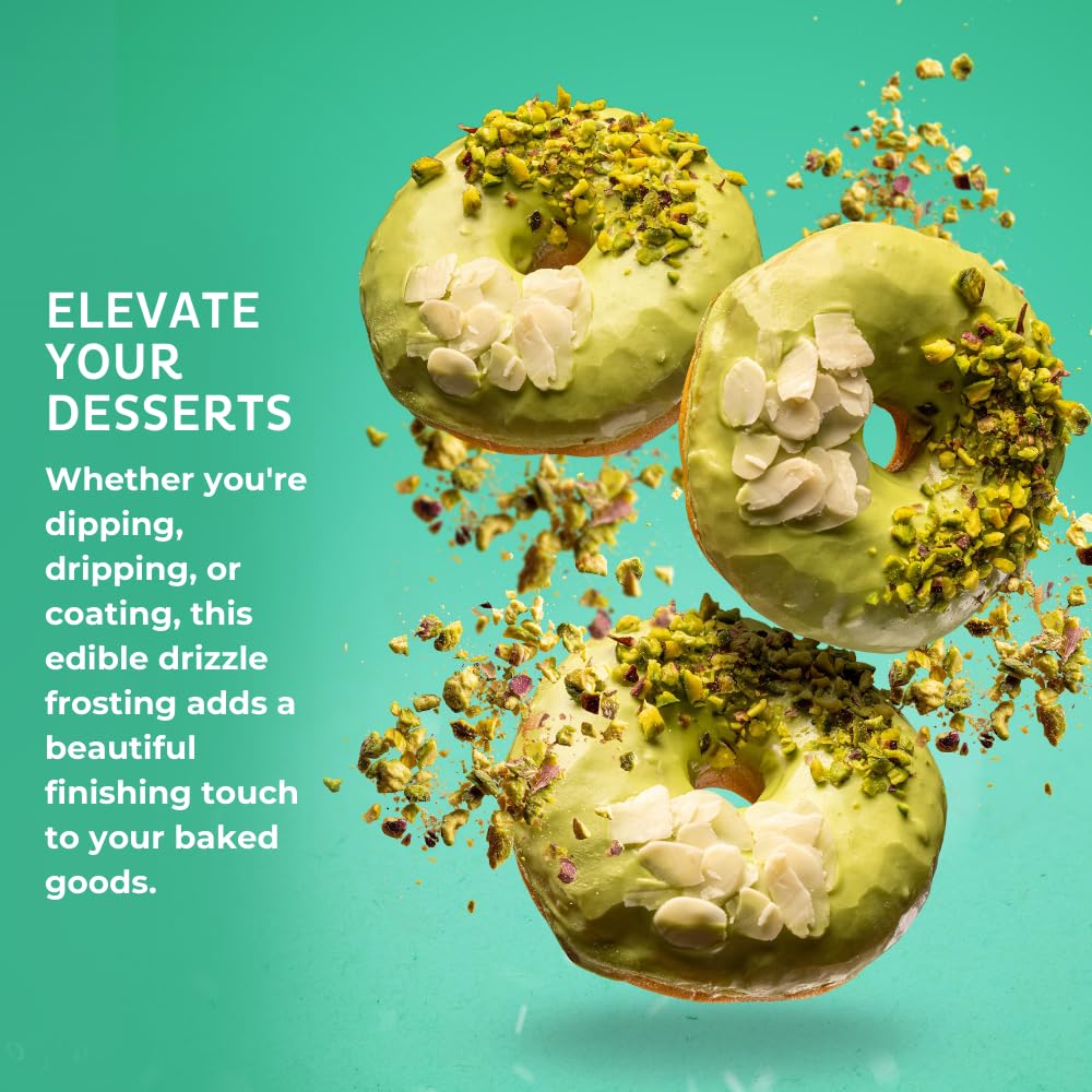 Pistachio-Flavored Cake Drizzle by Chefmaster, Edible Cake Drip Frosting for Decorating, Drip for Cakes, Cupcakes, Cookies, Donuts, 10 oz