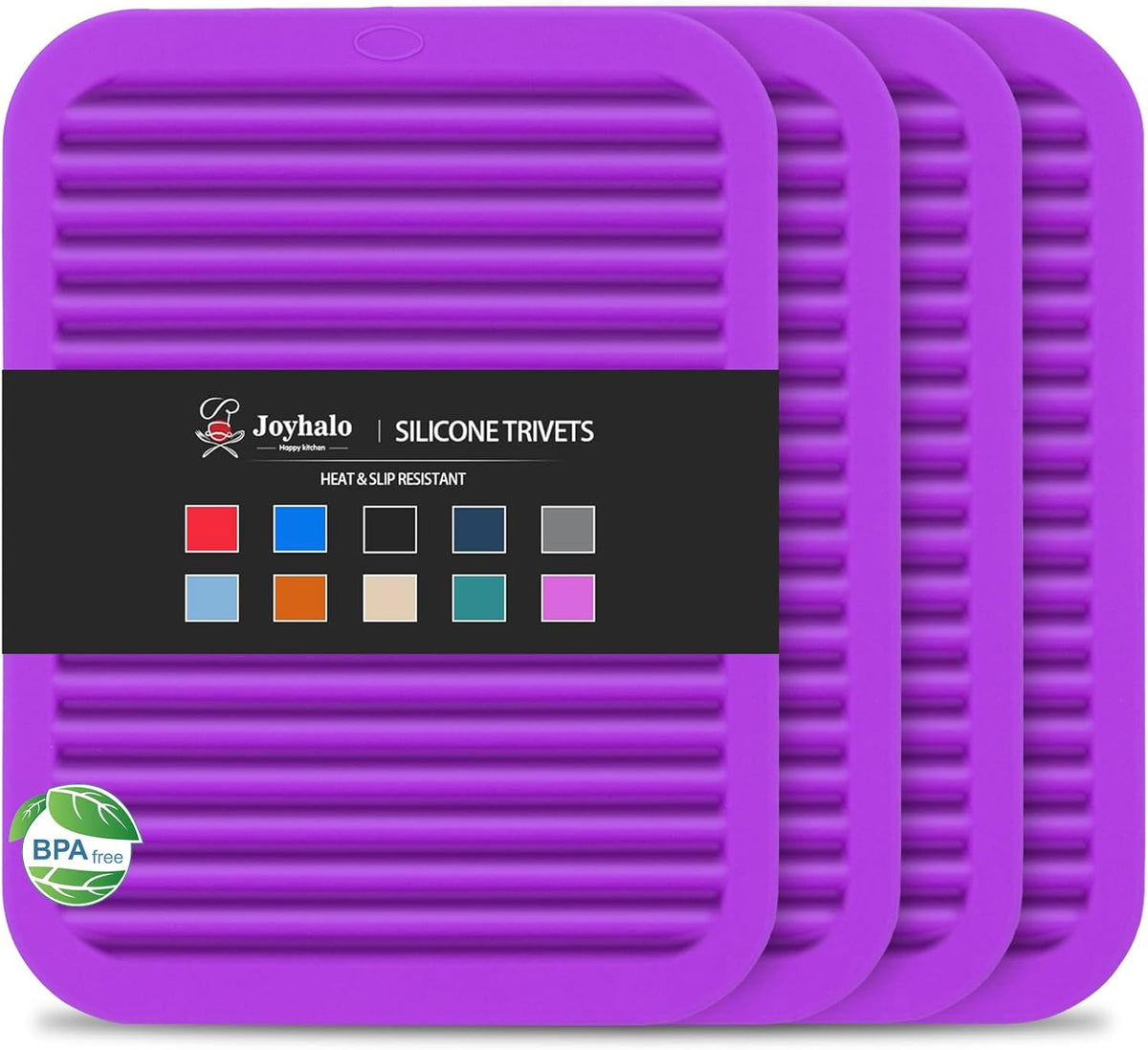 Joyhalo 4 Pack Silicone Trivets for Hot Pots and Pans,480℉ Heat Resistant Trivets for Hot Dishes,Hot Pads for Countertop,Kitchen Potholders,Purple