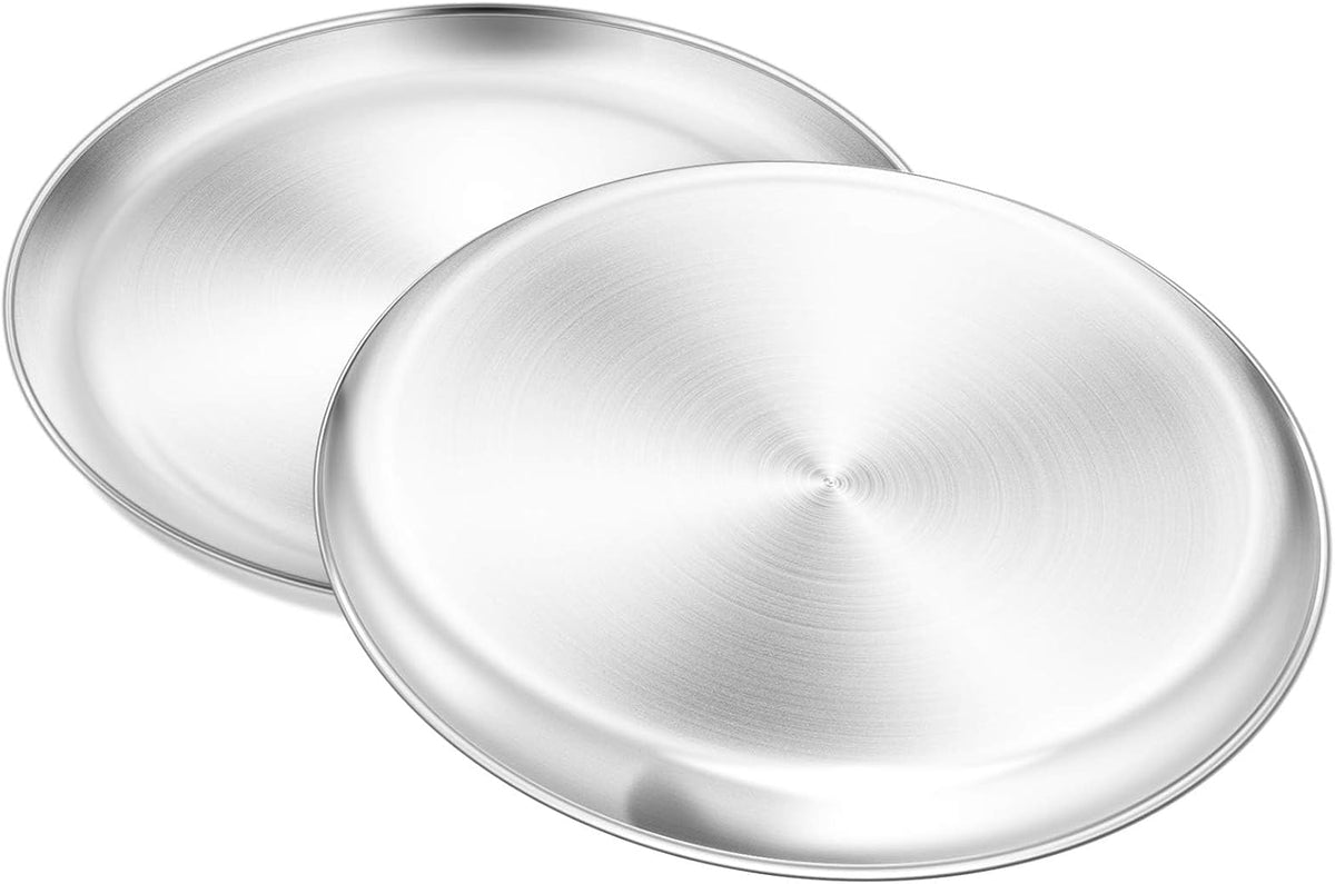12 inch Stainless Steel Round Pizza Pan Tray Set, 2 Pieces, Healthy & Heavy Duty, Rust Free & Dishwasher Safe